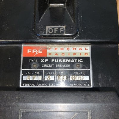 FPE (Federal Pacific Electric) Type XF Fusematic Circuit Breaker — Reconditioned (Model: XF‑3‑100‑600)