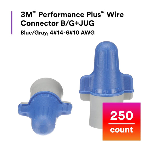 3M Performance Plus Wire Connector, B/G+JUG, Blue/Gray, Flexible Steel Spring Connectors, Copper Jug of 250, 14-6 AWG