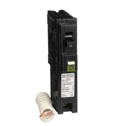 Square D by Schneider Electric Homeline 15 Amp Mini Circuit Breaker, 1 Pole, 120V AC, 10kA Breaking Capacity, Plug in Mount, CAFI/CAFCI, Pigtail Neutral Residential Use (HOM115CAFIC)