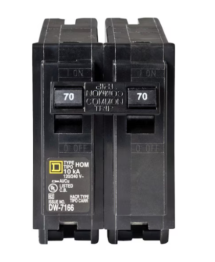 Square D Homeline HOM270CP 2‑Pole Miniature Circuit Breaker (70 A, 120/240 VAC)